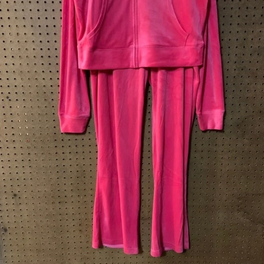 Juicy Couture Pink Velour Tracksuit Hoodie Pants Set Rhinestone‎ Logo Large Y2K